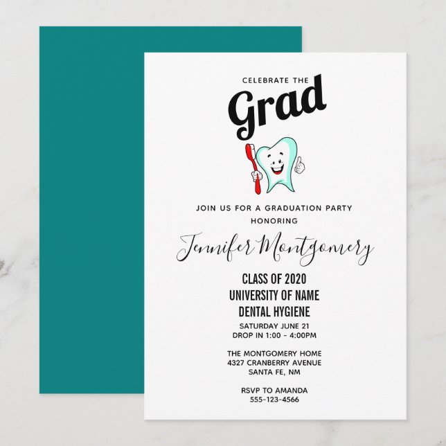 Invitation Soins Dentaires Dent Heureuse avec Remise de Diplô (Devant / Derrière)