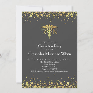 Invitation Soins infirmiers École de Graduation Party Gris Or