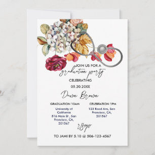 Invitation Soins infirmiers fête de graduation Vintage Floral