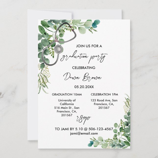 Invitation Soins infirmiers Parti de graduation Boho Eucalypt (Devant)