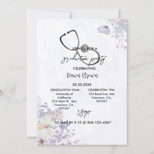Invitation Soins infirmiers Partie Aquarelle Purple Floral (Devant)