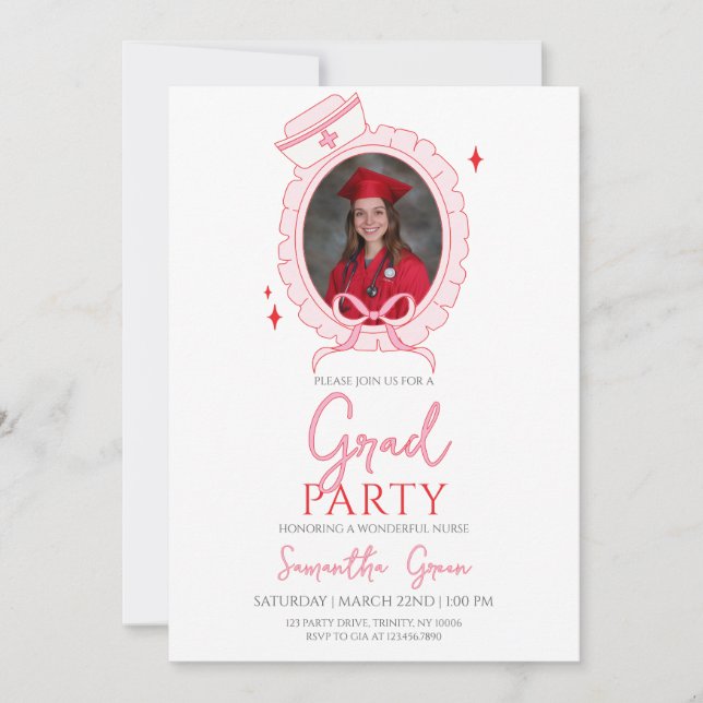 Invitation Soins infirmiers roses fête de graduation (Devant)