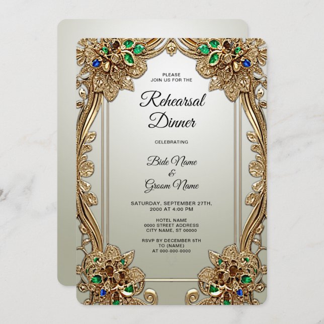 Invitation Soir Ornate Or Élégant (Devant / Derrière)