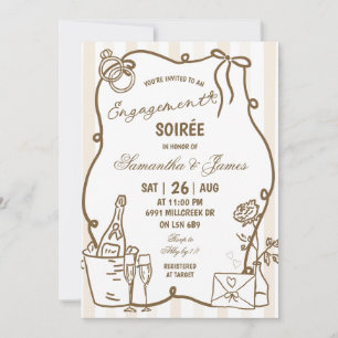 Invitation Soirée de fiançailles manuscrite doodle beige