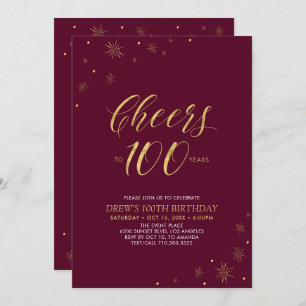 Invitation Soirée 100 Gold & Burgundy 100e anniversaire