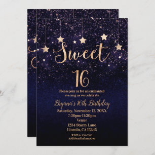 Invitation Soirée 16 étoile Gold Purple Sparkle Party