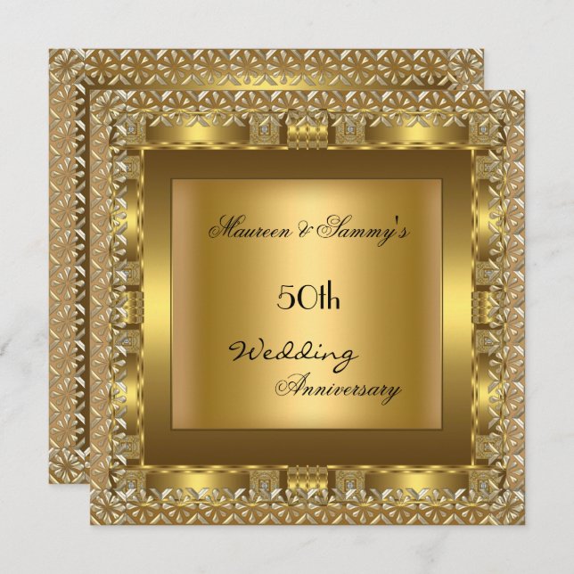 Invitation Soirée 50e anniversaire de l'Elégant Gold Mariage (Devant / Derrière)