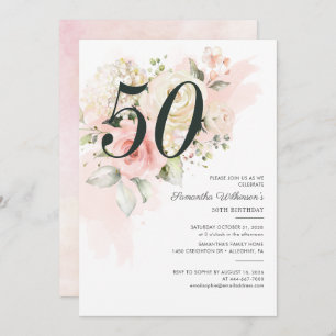 Invitation Soirée 50e anniversaire de l'élégante florale rose
