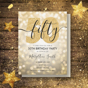 Invitation Soirée 50e Anniversaire de l'élégante Gold moderne