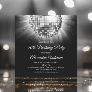 Invitation Soirée 50e anniversaire Silver Disco Ball