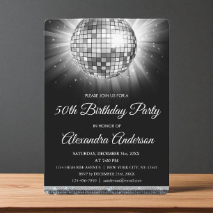 Invitation Soirée 50e anniversaire Silver Disco Ball