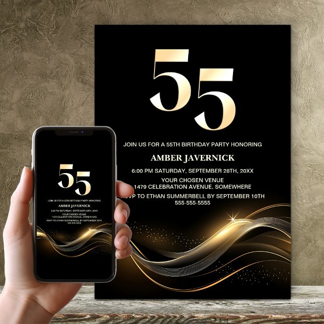 Invitation Soirée 55e anniversaire de Black and Gold (Créateur téléchargé)