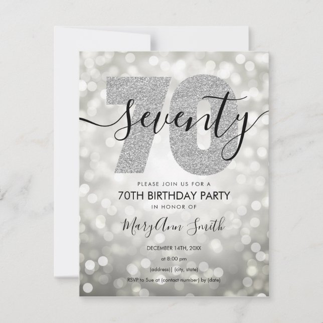 Invitation Soirée 70e anniversaire Elégante moderne Silver (Devant)