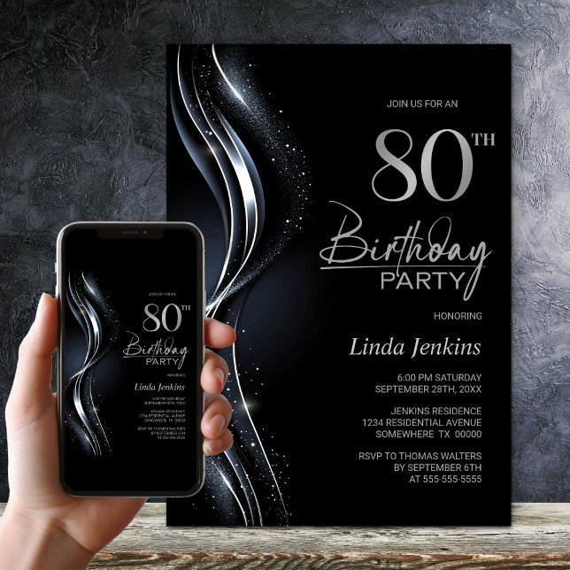 Invitation Soirée 80e anniversaire de Black and Silver (Créateur téléchargé)