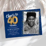 Invitation Soirée à quarante ans 30e anniversaire Photo<br><div class="desc">Elégante invitation de fête de quarantième anniversaire avec un arrière - plan bleu tendance qui peut être changée à n'importe quelle couleur, une photo de la fille / garçon d'anniversaire, parties scintillant brillante or, quarante ballons d'hélium or, et un moderne modèle texte de célébration de 40e anniversaire qui est facile...</div>