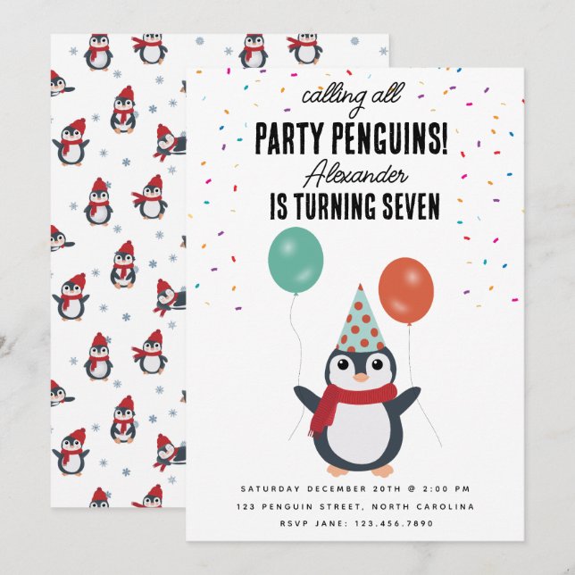 Invitation Soirée Anniversaire de enfant aux oiseaux d'hiver  (Devant / Derrière)