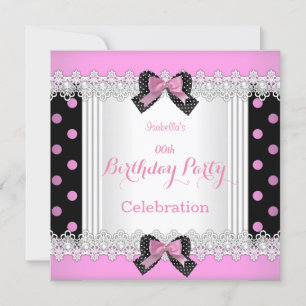 Invitation Soirée Anniversaire Rose Noir Blanc Polka