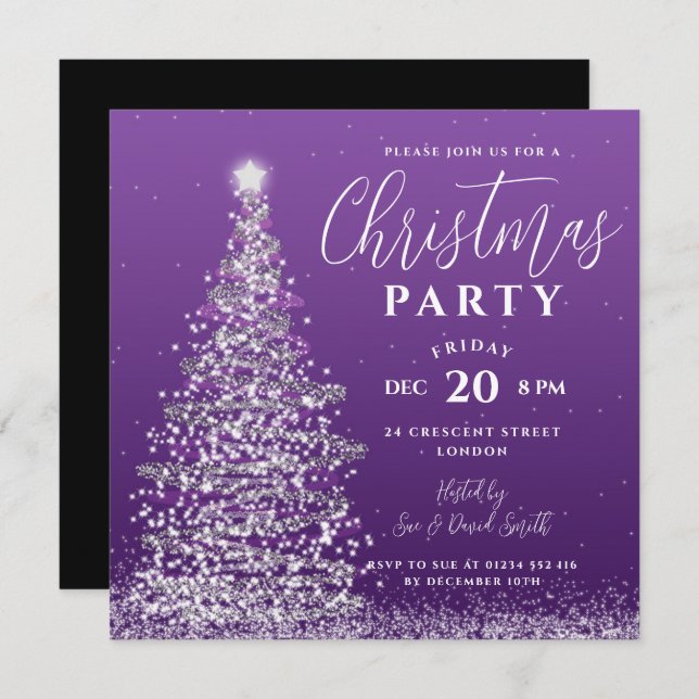 Invitation Soirée Arbre de Noël Soie Purple Holiday (Devant / Derrière)