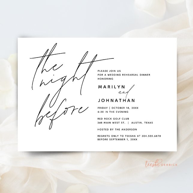 Invitation Soirée avant le dîner de répétition Mariage t1 (The Night Before Wedding Rehearsal Dinner Party Invitation CARD, Modern minimal, downloadable)