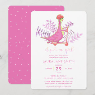 Invitation Soirée Baby shower fille Dinosaure Rose Cute