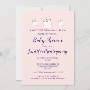 Invitation Soirée Baby shower Kitty Chat Rose Cute