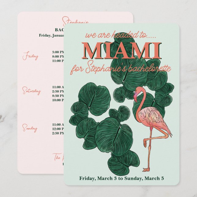 Invitation soirée bachelorette à Miami (Devant / Derrière)