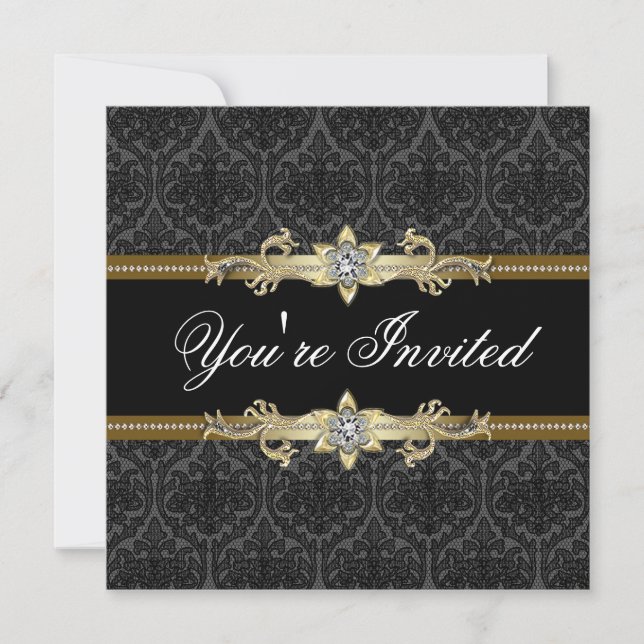 Invitation Soirée Black Lace Black Gold Black Tie (Devant)