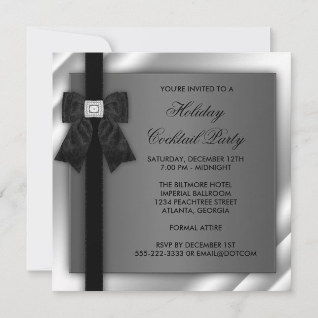 Invitation Soirée Black Silver Black Tie Formal (Devant)