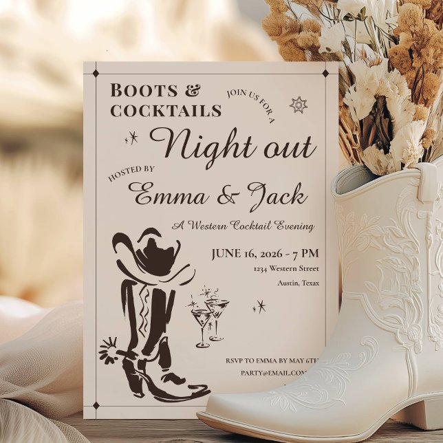 Invitation Soirée Boots & Cocktails (Boots & Cocktails Night Out Party Invitation)
