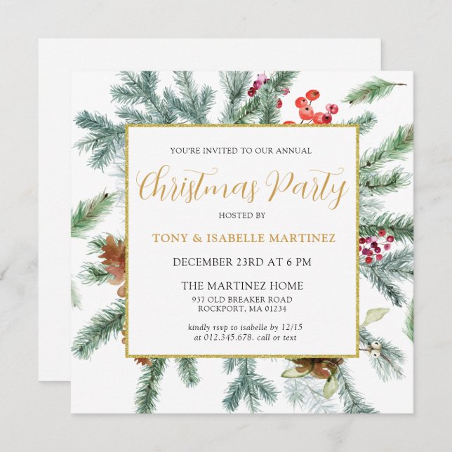 Invitation Soirée botanique de Noël rustique (Devant / Derrière)
