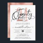 Invitation Soirée branchée Rose Gold 21e Anniversaire<br><div class="desc">Invitez votre famille et vos amis à célébrer votre 21e anniversaire avec ces invitations chic. Design caractéristiques rose or numéro 21,  script de calligraphie en écriture manuscrite "vingt un" sur fond blanc. Personnalisez avec les détails de la fête en lettres modernes noires. Parfait pour 21ème anniversaire.</div>