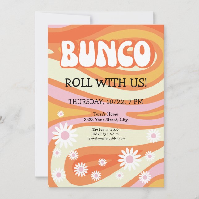 Invitation Soirée Bunco Groovy Mod entre Dames  (Devant)