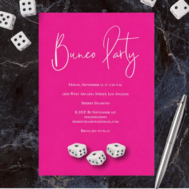 Invitation Soirée Bunco Rose Moderne et Blanc (Bunco Party Idea - Fun night with family and friends! Keep on rolling!)