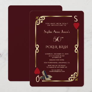Invitation Soirée Casino Burgundy Profond Gatsby 50e Annivers
