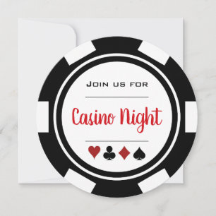 Invitation Soirée Casino Jetons de Poker Noir Rouge Blanc