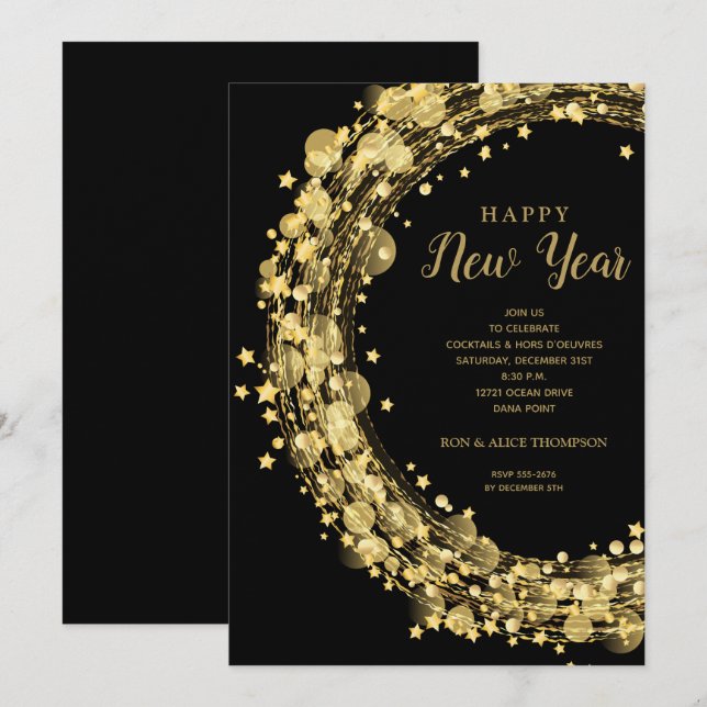 Invitation Soirée chic du Nouvel An (Devant / Derrière)
