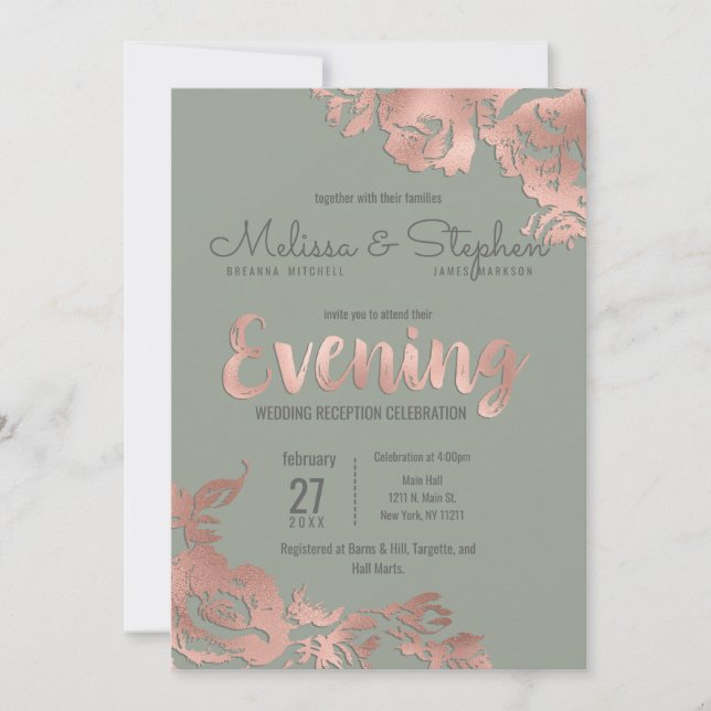 Invitation Soirée Chic Sage Green Rose Gold Floral (Devant)