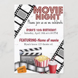Invitation Soirée cinéma  Anniversaire Cinéma Popcorn