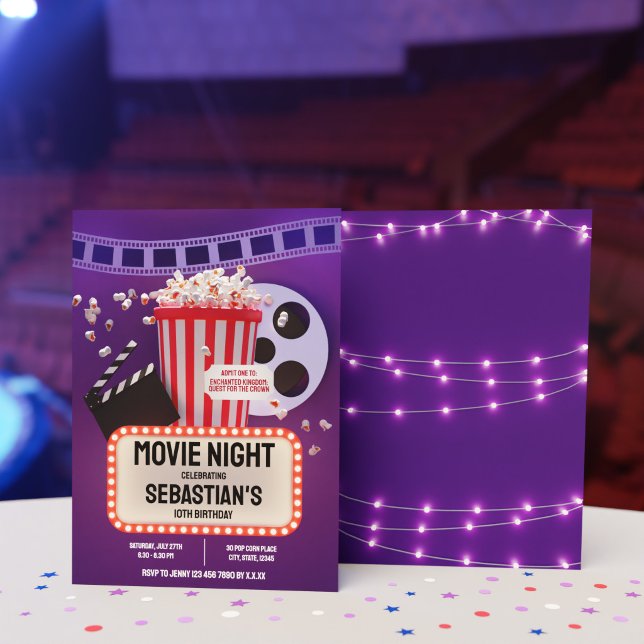 Invitation Soirée Cinéma Anniversaire Enfants (Movie Night Childrens Birthday Party Invitation)