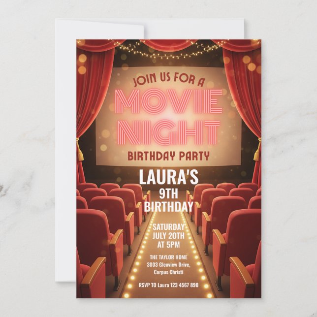 Invitation Soirée Cinéma Anniversaire Fête (Devant)