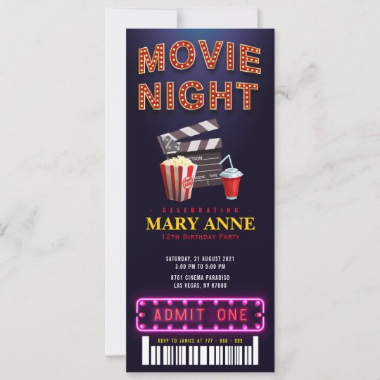 Invitation Soiree Cinema Anniversaire Fete Des Billets Pass A Zazzle Fr