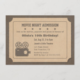 Invitation Soirée Cinéma Billet Rétro Fête d'Anniversaire