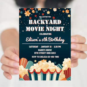 Invitation Soirée cinéma dans le jardin Anniversaire PopCorn 