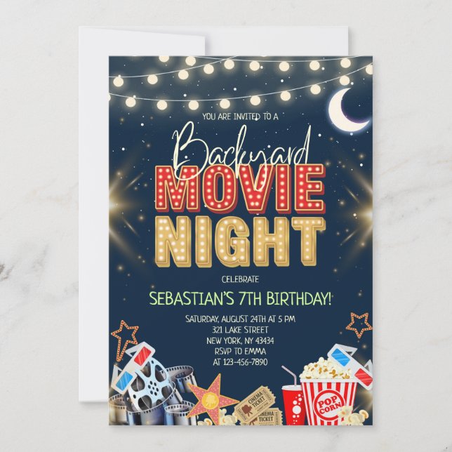 Invitation Soirée Cinéma dans le Jardin d'anniversaire (Devant)