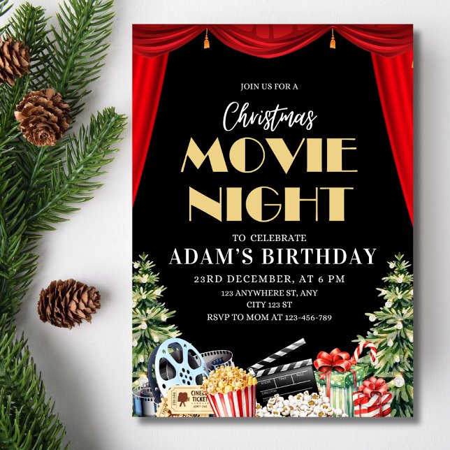 Invitation Soirée cinéma de Noël dans la cour d'arrière-cour  (Créateur téléchargé)
