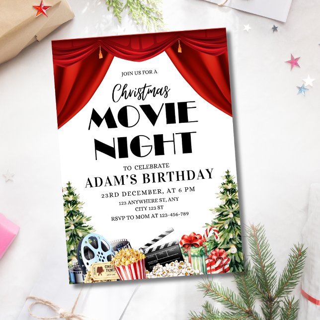 Invitation Soirée Cinéma de Noël en Plein Air Anniversaire (Créateur téléchargé)