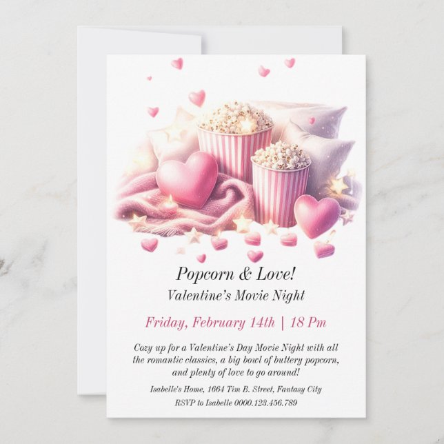 Invitation Soirée cinéma de Valentine sur mesure - Popcorn (Devant)
