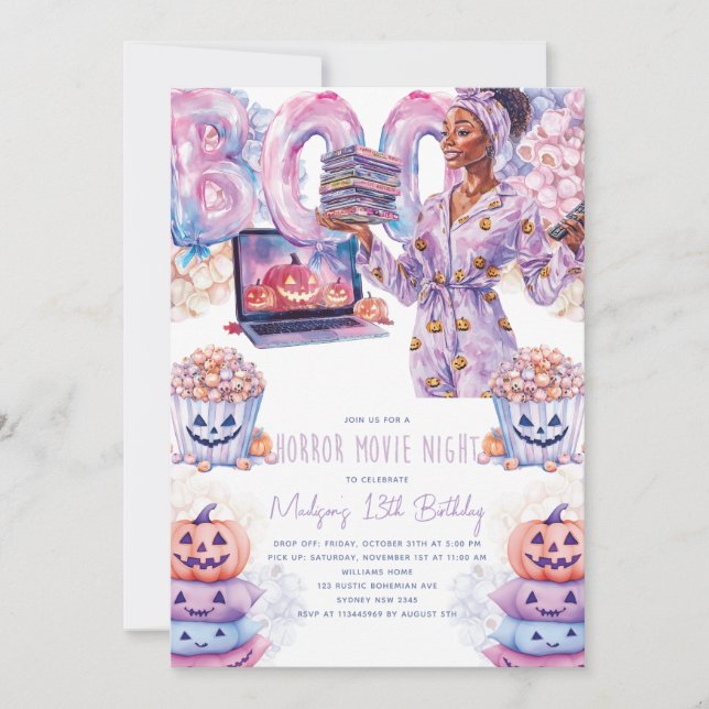 Invitation Soirée cinéma d'horreur Afro Halloween Stwood Anni (Devant)