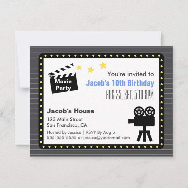 Invitation Soirée cinéma, fête d'anniversaire (Devant)