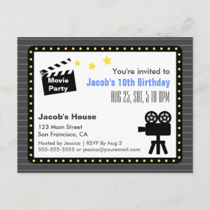 Invitation Soirée cinéma, fête d'anniversaire